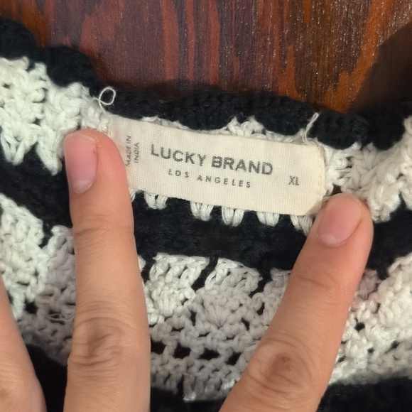 Lucky Brand Black With Cream Crochet Blouse Size XL - Picture 2 of 6